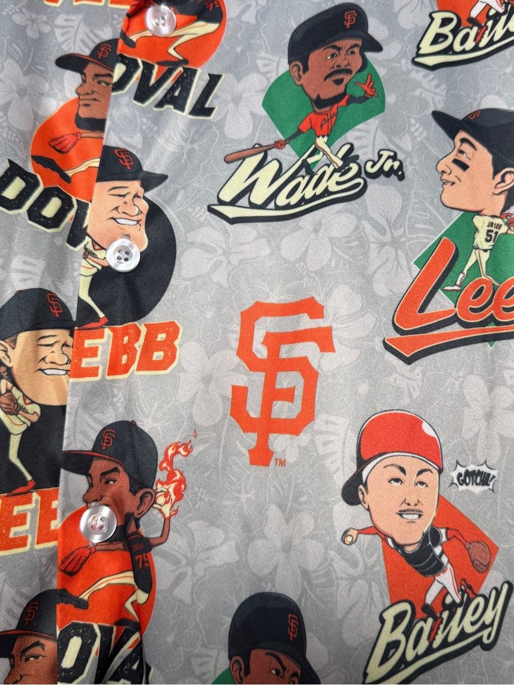 San Francisco Giants Hawaiian Graphic Button-Up Shirt Gray Bailey Doval Webb Lee - Picture 3 of 6